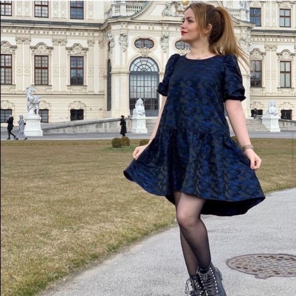 NWT ZARA Women’s Blue Black Camo Jacquard Volume Cool Dress XS X-Small Medium M - Picture 6 of 13